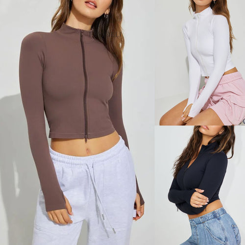 Damen Funktions-Langarmshirt mit hohem Kragen und Reißverschluss EB