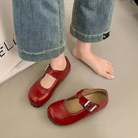 Damen Mary Jane Ballerinas mit modischem Riemen und rutschfester Sohle EB