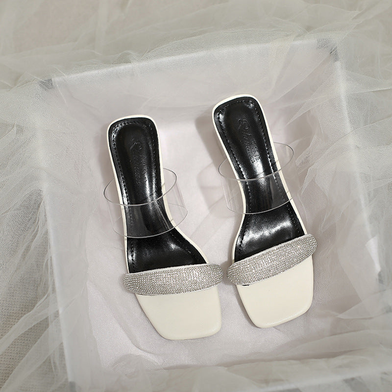 Damen Glamouröse Sandalen mit transparenten Riemen und funkelndem Strass EB