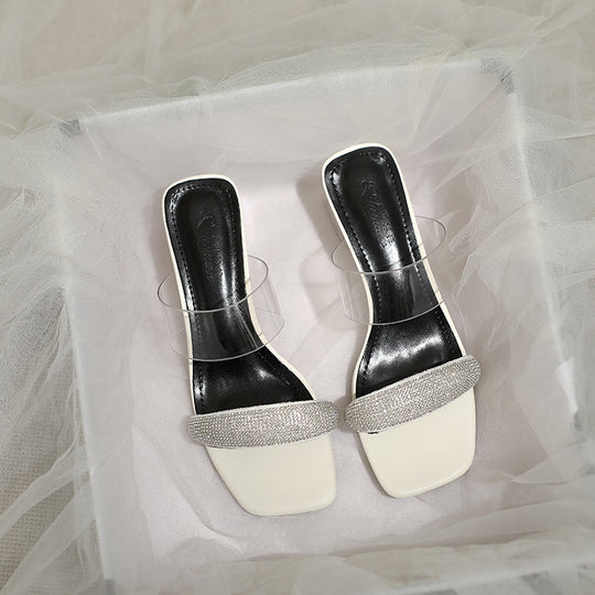Damen Glamouröse Sandalen mit transparenten Riemen und funkelndem Strass EB