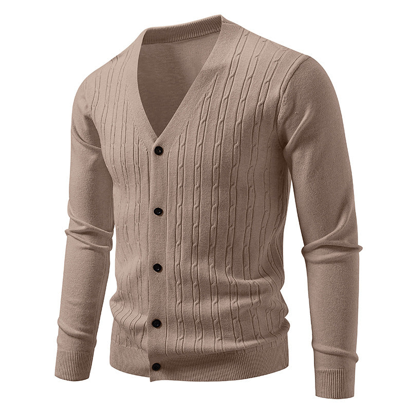 Herren nan Feinstrick-Cardigan mit tiefem V-Ausschnitt schmaler Passform und vertikalem Zopfstrick EB