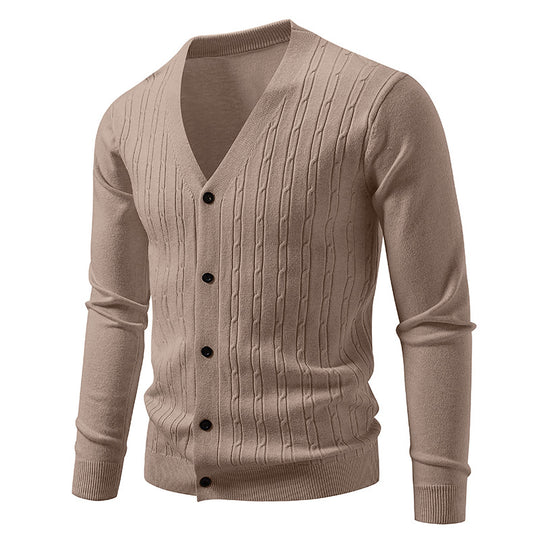 Herren nan Feinstrick-Cardigan mit tiefem V-Ausschnitt schmaler Passform und vertikalem Zopfstrick EB