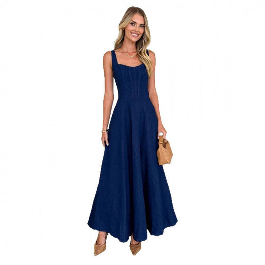 Damen Maxikleid mit schmalen Trägern und tailliertem Oberteil EB