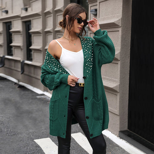 Damen Strickjacke mit Perlenverzierung und lässigem Schnitt EB