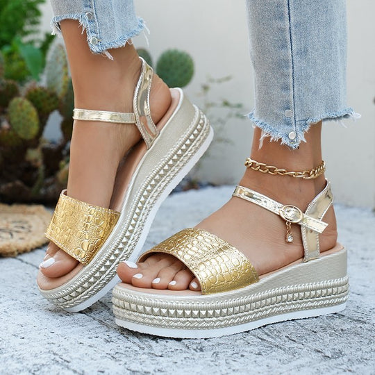 Damen Wedge-Sandaletten mit modischem Korkdesign und komfortablem Fußbett EB