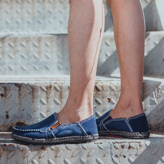 Damen lässige Slip-On Schuhe aus robustem Denim mit handgenähter Optik EB