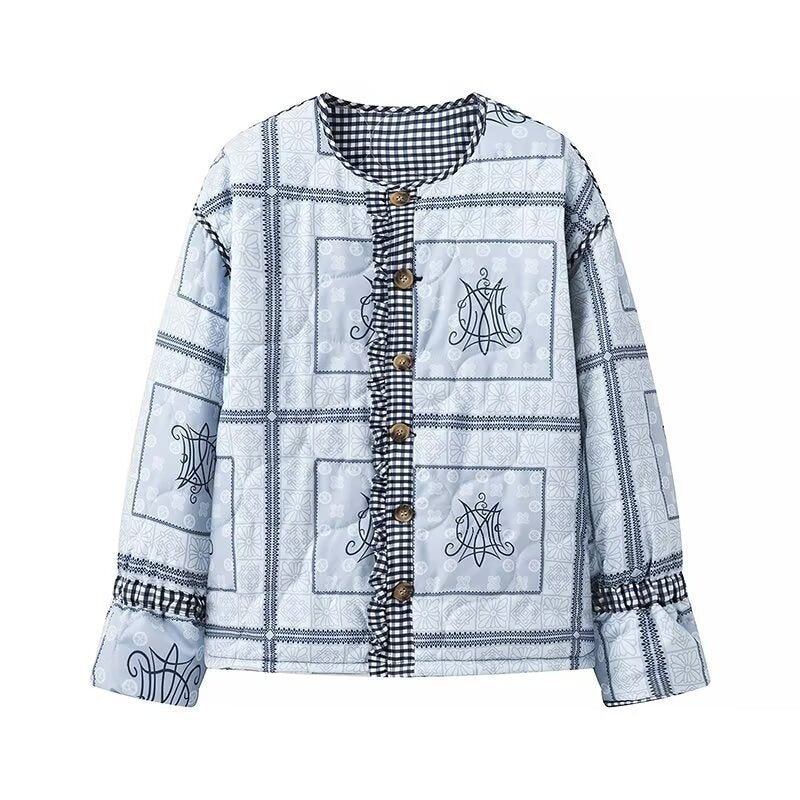 Damen Steppjacke mit gerafften Ärmeln und dekorativen Druckknöpfen EB
