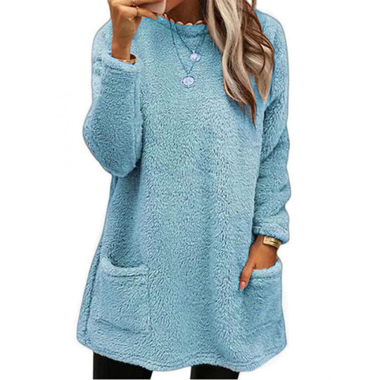 Damen Pullover mit weichem Teddy-Fleece und praktischen Taschen EB