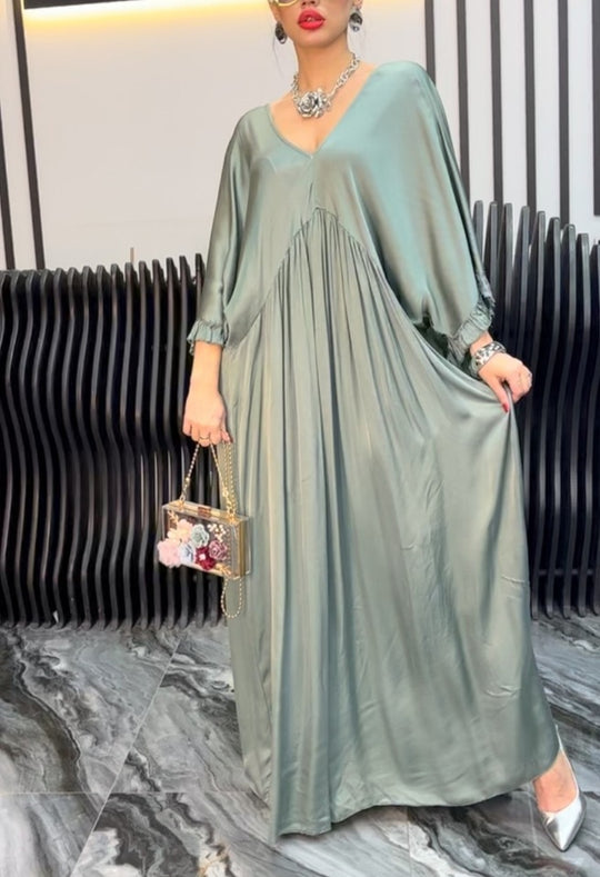 Damen Maxi-Kleid mit weit geschnittenem Design und elegantem V-Ausschnitt EB