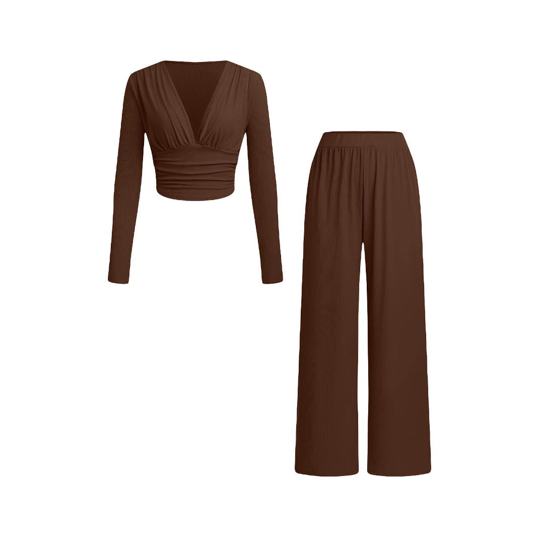 Damen lässiges und figurnahes Oberteil mit hochtaillierter Hose EB