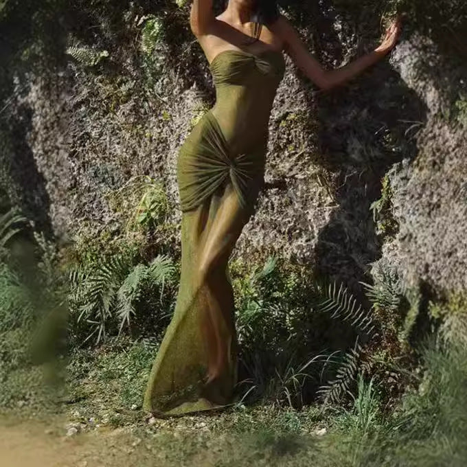 Damen Elegantes Maxikleid mit transparentem Oberteil und glamourösen Akzenten EB