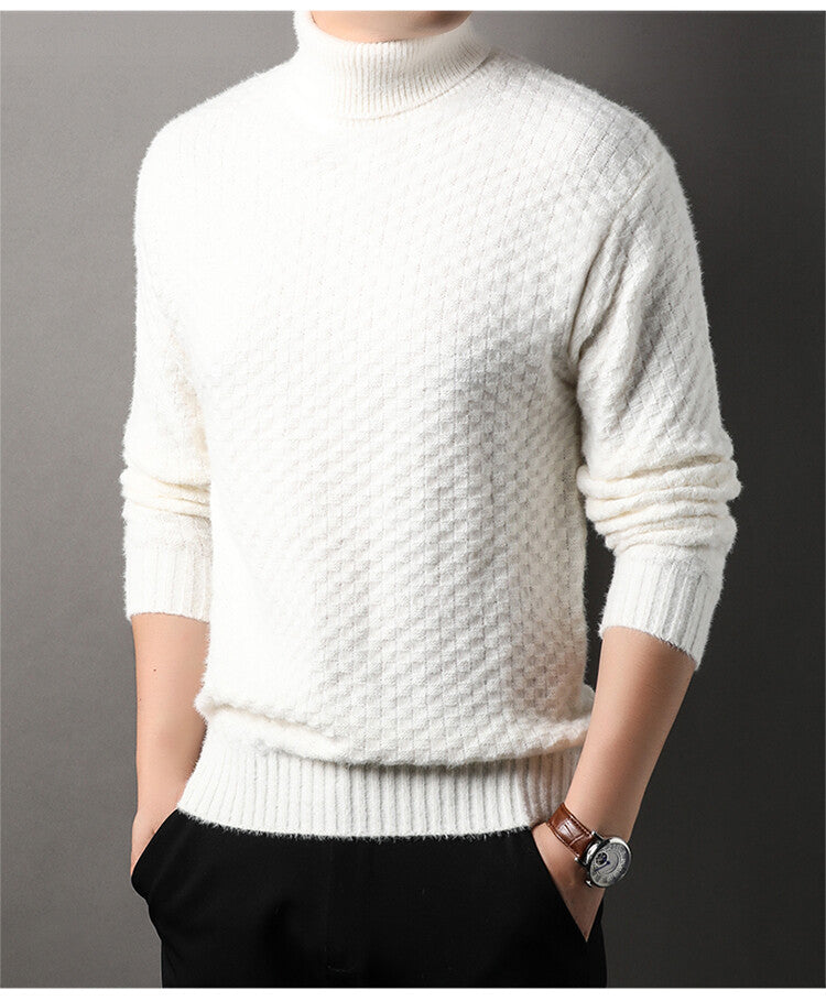 Herren Strickpullover mit hohem Kragen und strukturiertem Design EB