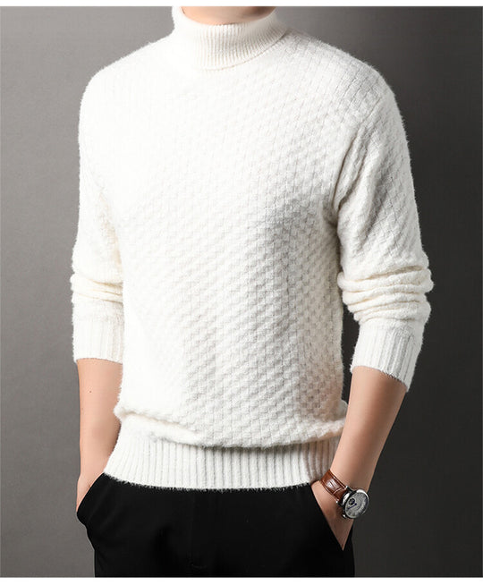 Herren Strickpullover mit hohem Kragen und strukturiertem Design EB