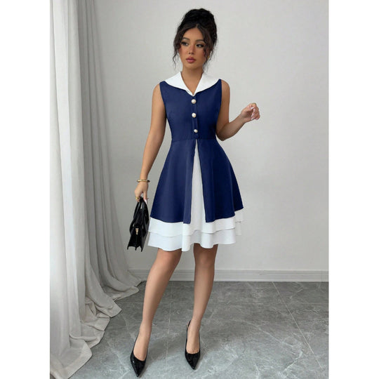 Damen Sommerkleid mit modischem Kragen und Knopfdetails EB