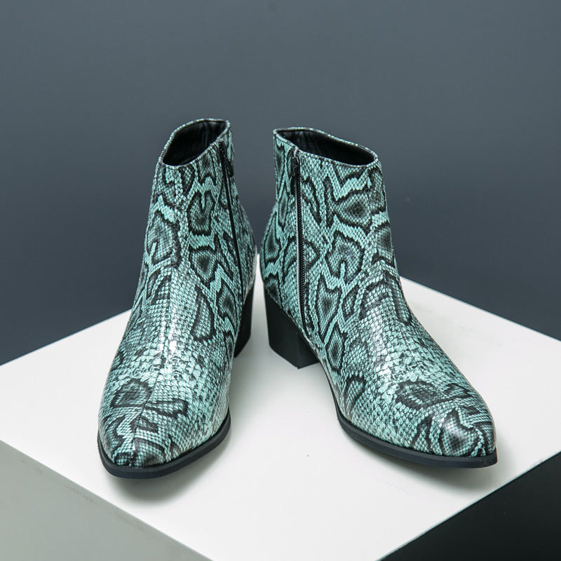 Damen Modische Ankle Boots mit schickem Schlangenleder-Design EB