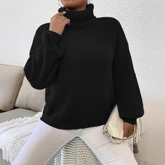 Damen Gemütlicher chunky Pullover mit Rollkragen und strukturiertem Strick EB