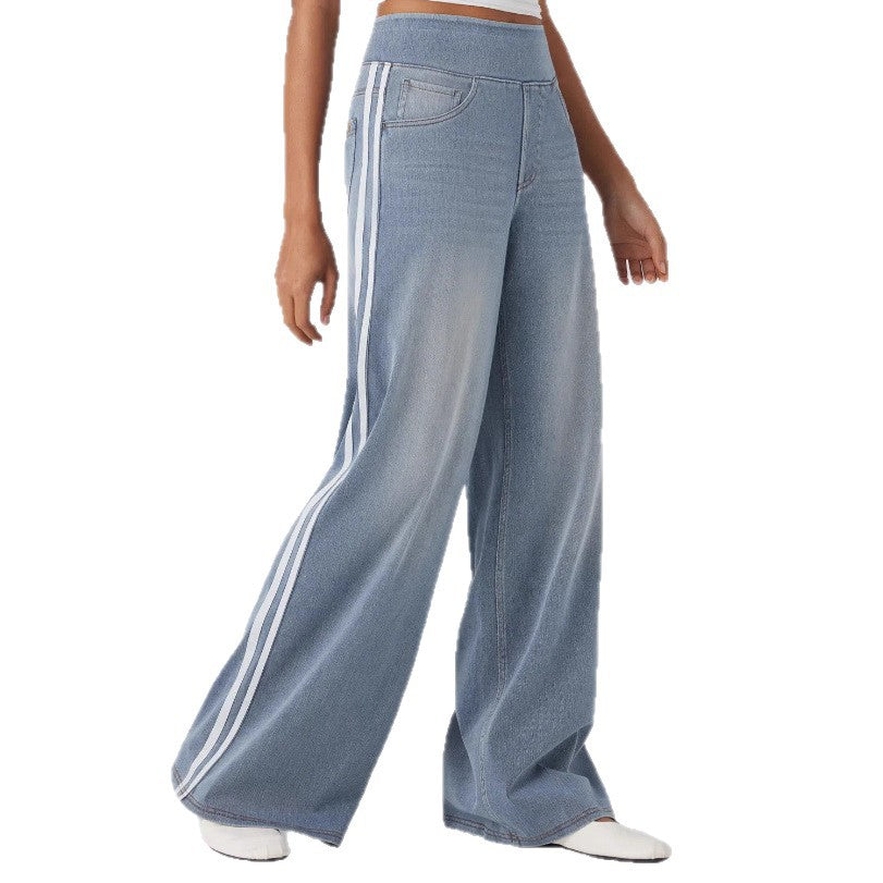Damen nan weite Sweatpant in Jeansoptik mit seitlichen Kontraststreifen und Komfortbund EB