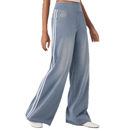 Damen nan weite Sweatpant in Jeansoptik mit seitlichen Kontraststreifen und Komfortbund EB