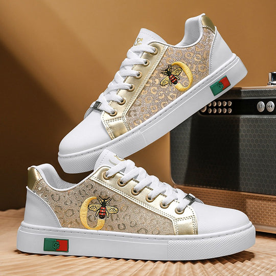 Damen modische Plateausneaker mit gestickter Bienenapplikation und dezenter Animalprägung EB