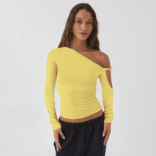 Damen Elegante asymmetrische Bluse mit langen Ärmeln und Raffung EB