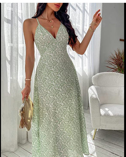Damen Maxikleid mit floralen Details und elegantem V-Ausschnitt EB