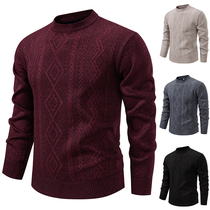 Herren nan gestrickter Rundhalspullover mit Rautenmuster und feinem Strukturstrick EB