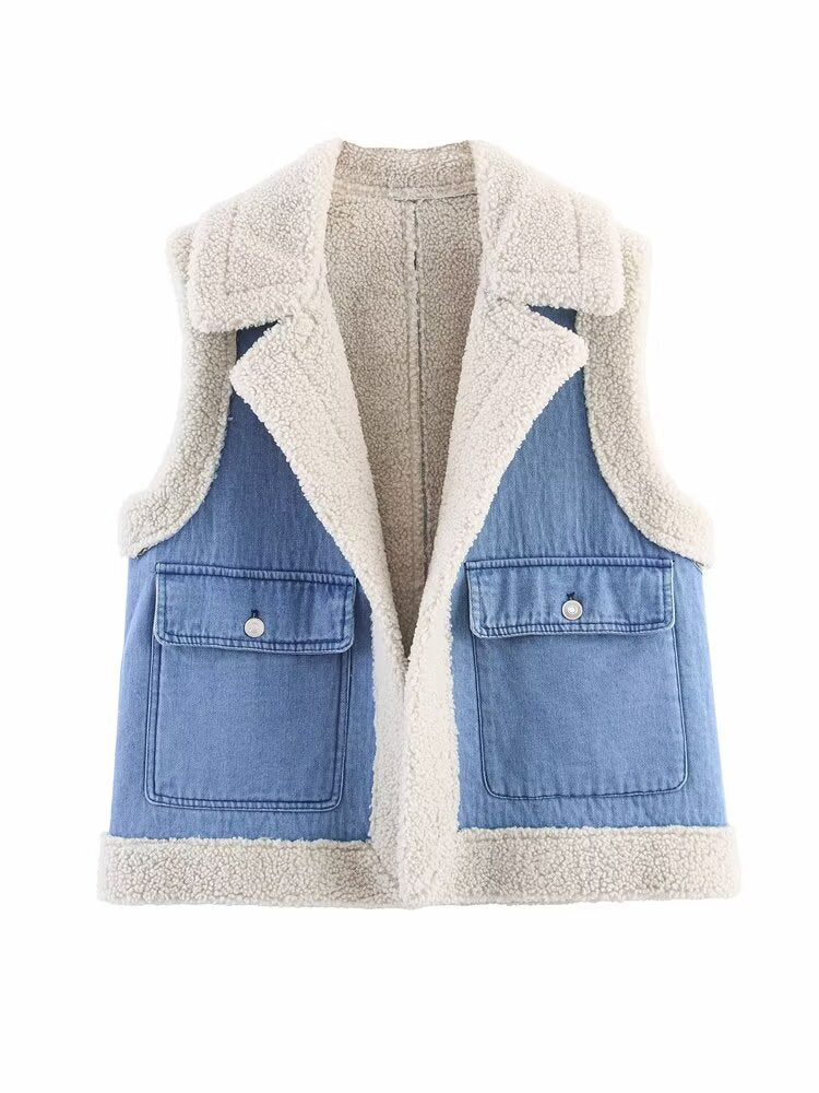 Damen Weste im Vintage-Style aus Denim mit Fleecefutter EB