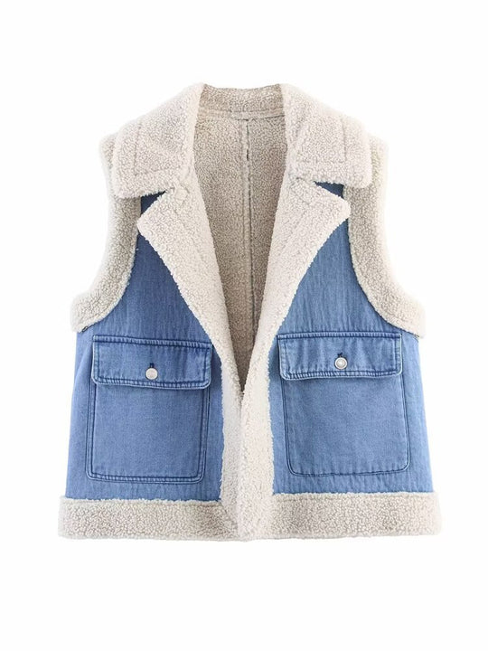 Damen Weste im Vintage-Style aus Denim mit Fleecefutter EB