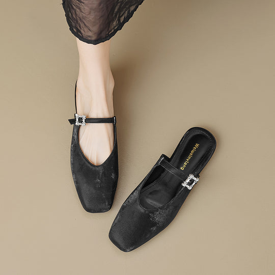 Damen elegante Slingback Ballerinas mit modischem Schnallenakzent EB
