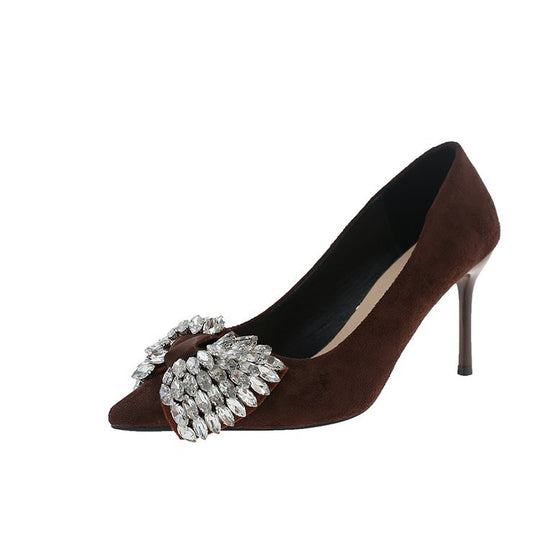Damen elegante Pumps mit strassbesetztem Blumenmotiv EB