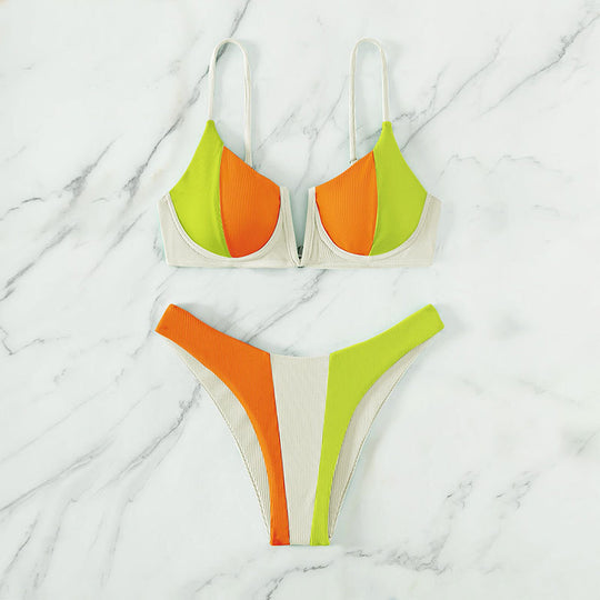 Damen Bikini-Set mit trendigem Farbblockdesign und verstellbaren Trägern EB