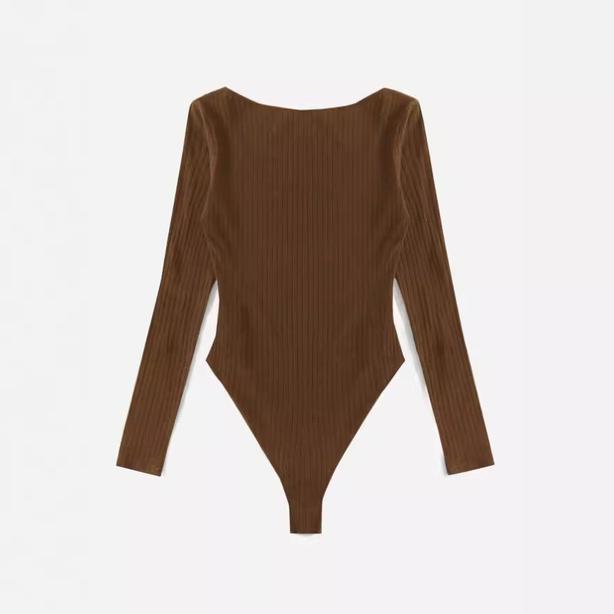 Damen Langarm-Bodysuit aus strukturierter Baumwolle EB