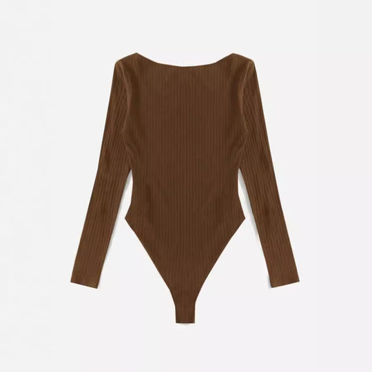 Damen Langarm-Bodysuit aus strukturierter Baumwolle EB