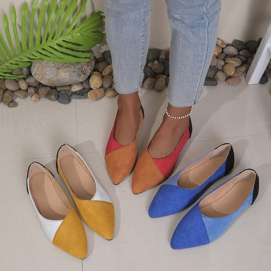 Damen Ballerinas mit spitz zulaufender Sohle und modischem Farbkontrast EB