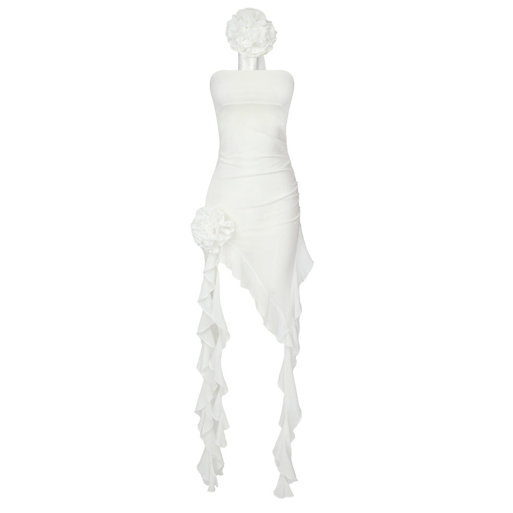 Damen Raffiniertes Maxi-Kleid mit asymmetrischem Rock und floralen Applikationen EB