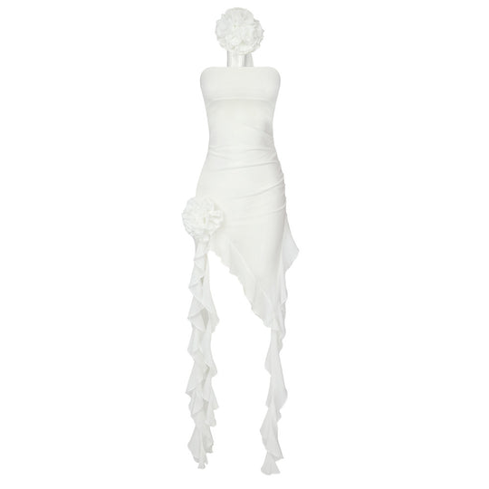 Damen Raffiniertes Maxi-Kleid mit asymmetrischem Rock und floralen Applikationen EB