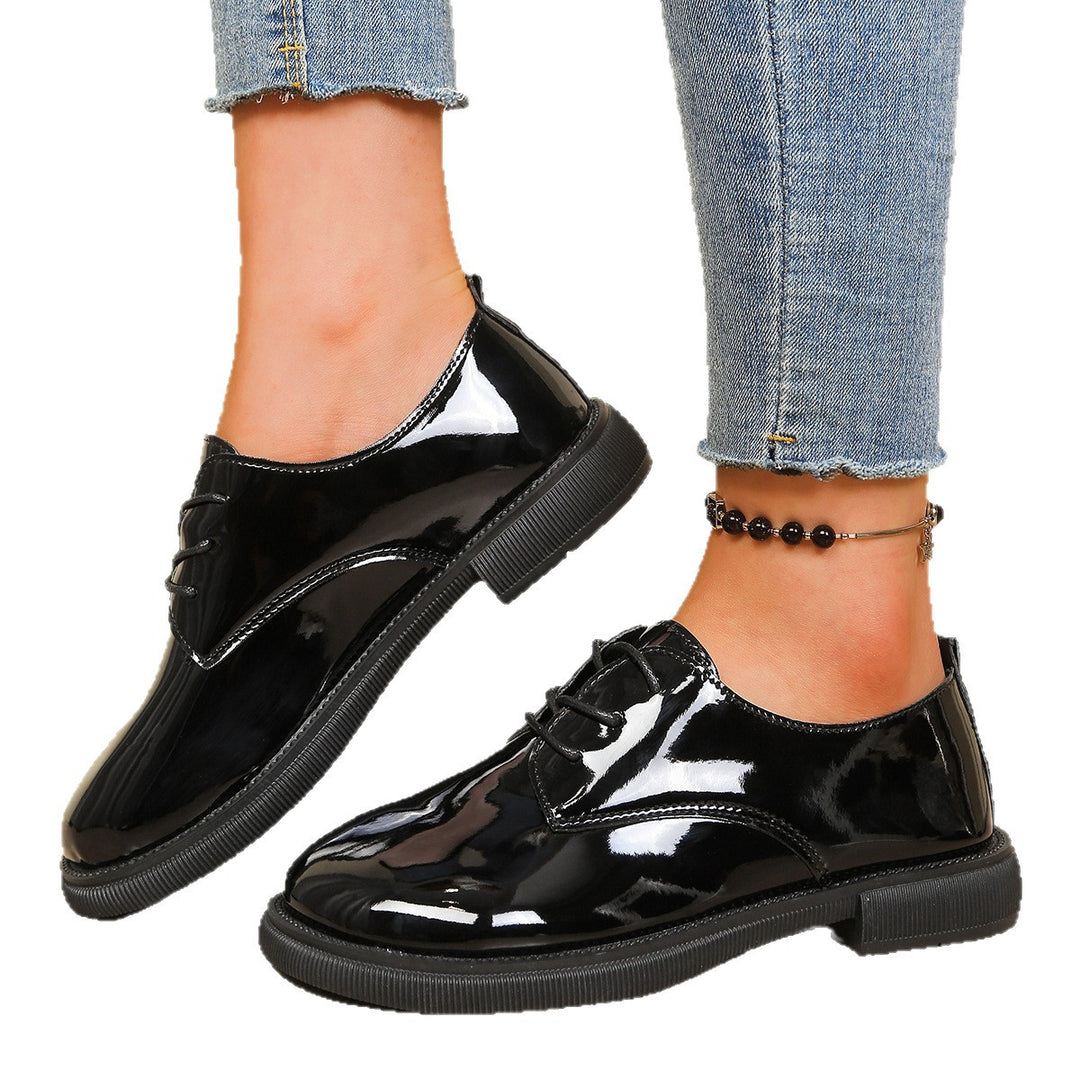 Damen glänzende Schnürschuhe mit modischem Design und robuster Sohle EB