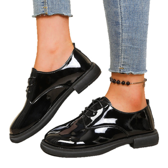 Damen glänzende Schnürschuhe mit modischem Design und robuster Sohle EB
