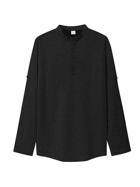 Damen nan oversized Langarm-Henley mit Stehkragen Waffelstruktur und Ärmelsicherung EB