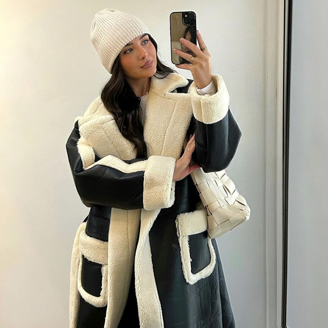 Damen Oversized Kunstfelljacke mit Taschen und elegantem Schnitt EB