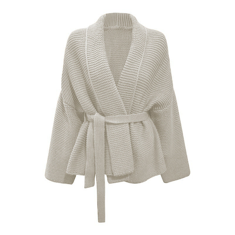 Damen Grobstrickjacke mit breitem Gürtel und weitem Schnitt EB
