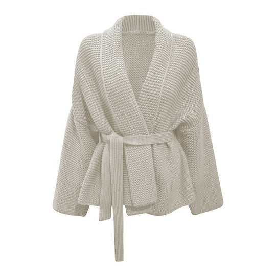 Damen Grobstrickjacke mit breitem Gürtel und weitem Schnitt EB