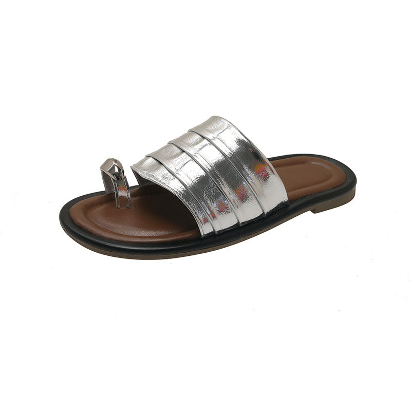 Damen Modische Slipper mit komfortablem Fußbett und glänzendem Obermaterial EB
