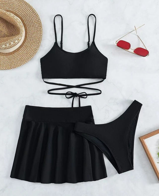 Damen Bikini-Set mit transparentem Rock und verstellbarem Oberteil EB