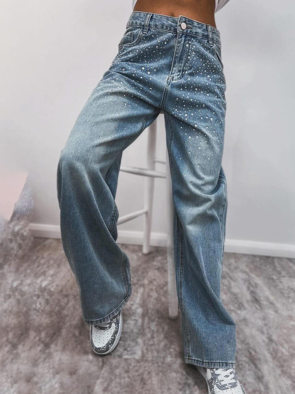 Damen Denim-Hose mit funkelnden Strass-Applikationen EB