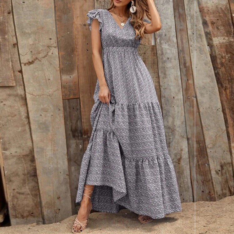 Damen Maxikleid mit Rüschendetails und voluminösem Rock EB