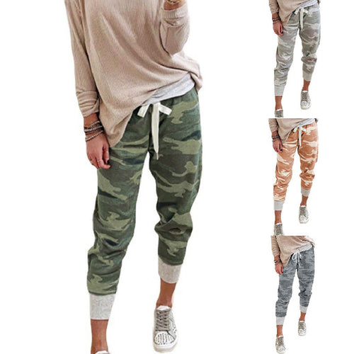 Damen nan lässige Camouflage Jogginghose mit Kordelzug und gerippten Bündchen EB