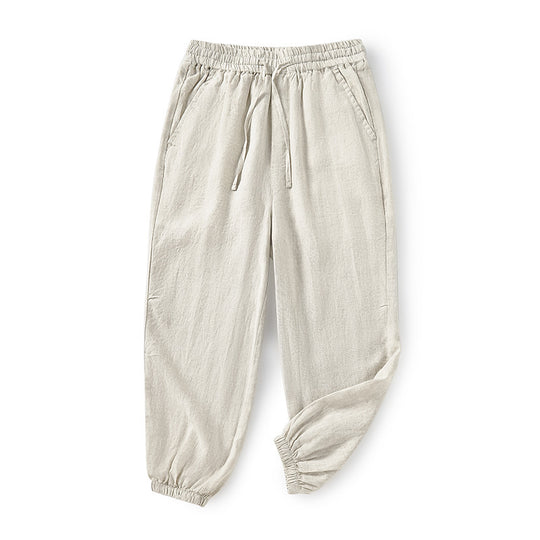 Damen lässige Leinenhose mit elastischem Bund und seitlichen Taschen EB