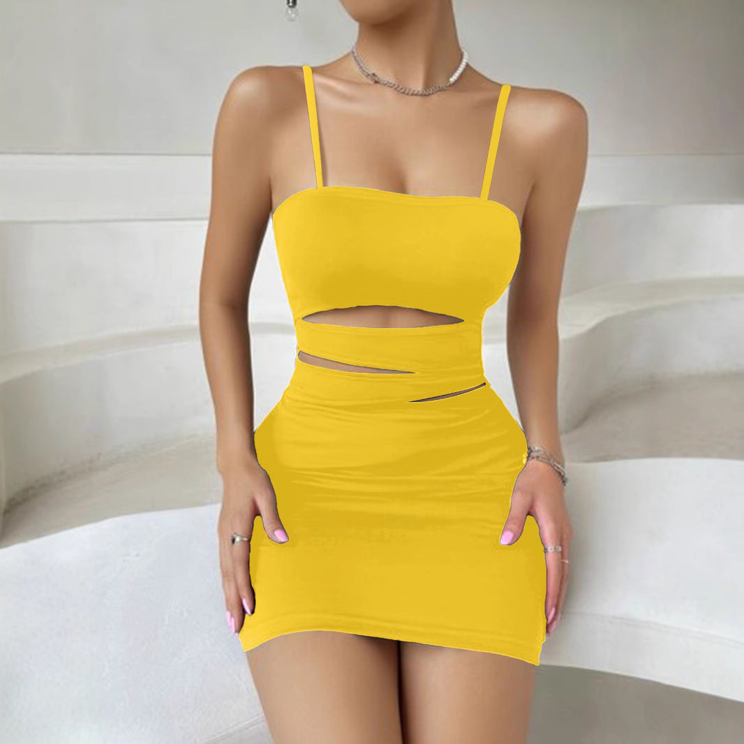 Damen Wickelkleid mit schmalen Spaghetti-Trägern und verführerischem Ausschnitt EB
