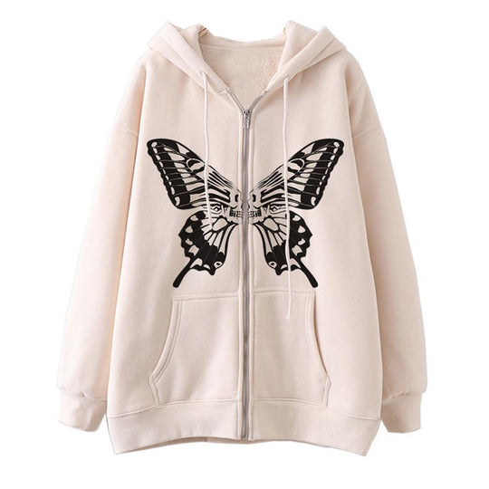 Damen Kapuzensweatjacke mit einzigartigem Schmetterlingsdruck EB